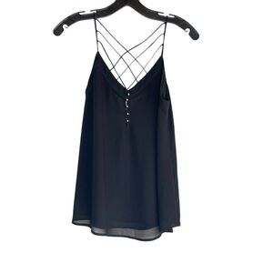 NAKED ZEBRA BLACK DRAPED RACERBACK TANK TOP- WITH SILVER BUTTONS SIZE S